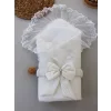 Luz&Pos Yenidoğan Erguvan Kenar Fistolu Kundak Bebek Battaniyesi Ekru
