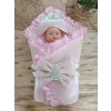 Luz&Pos Yenidoğan Grand Lüks Kelebek Ağır Güpür İşlemeli Şapkalı Bebek Battaniyesi Kundak Pembe