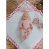 Luz&Pos Yenidoğan Grand Lüks Kelebek Ağır Güpür İşlemeli Şapkalı Bebek Battaniyesi Kundak Pembe