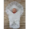 Luz&Pos Yenidoğan İpek Venüs Taç Nakışlı Delüks Kundak Bebek Battaniyesi Ekru