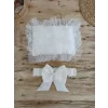 Luz&Pos Yenidoğan İzmir İncisi Tül İşlemeli Pamuklu Fiyonklu Kundaklı Lüks 3lü Alt Açma Seti Ekru