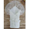 Luz&Pos Yenidoğan Kumru İnci Fiyonk Kristal Parlak Duvaklı Kundak Bebek Battaniyesi Ekru