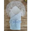 Luz&Pos Yenidoğan Kumru İnci Fiyonk Kristal Parlak Duvaklı Kundak Bebek Battaniyesi Mavi