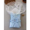 Luz&Pos Yenidoğan Kumru İnci Fiyonk Kristal Parlak Duvaklı Kundak Bebek Battaniyesi Mavi