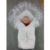 Luz&Pos Yenidoğan Kumru Soft Cotton Taç Nakışlı Trilüks Kundak Bebek Battaniyesi Ekru