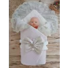 Luz&Pos Yenidoğan Kuzulu Taç Nakış Güpürlü Fiyonklu Duvaklı Prizma Taş Unisex Kundak Bebek Battaniyesi Pembe