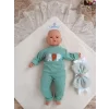 Luz&Pos Yenidoğan Kuzulu Taç Nakış Güpürlü Fiyonklu Duvaklı Prizma Taş Unisex Kundak Bebek Battaniyesi Mavi