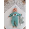 Luz&Pos Yenidoğan Kuzulu Taç Nakış Güpürlü Fiyonklu Duvaklı Prizma Taş Unisex Kundak Bebek Battaniyesi Su Yeşili