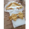 Luz&Pos Yenidoğan Mehtap Lüks Kelebek Taç Nakışlı Bebek Battaniyesi Kundak Sarı