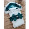 Luz&Pos Yenidoğan Mehtap Lüks Kelebek Taç Nakışlı Bebek Battaniyesi Kundak Zümrüt Yeşili