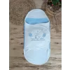 Luz&Pos Yenidoğan Mutlu Fil Ailesi Nakışlı Çıt Çıt Kapamalı Bebek Kundak Ekru-mavi