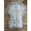 Luz&Pos Yenidoğan Nil Taç Nakışlı Hayal Güpürlü Trilüks Kundak Bebek Battaniyesi 3lü Alt Açma Seti Gri