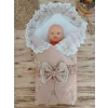 Luz&Pos Yenidoğan Pamuk Papatya Desenli Trilüks Unisex Kundak Bebek Battaniyesi Kahverengi