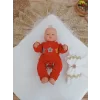 Luz&Pos Yenidoğan Pamuk Taç Benim Prensesim Nakışlı Trilüks Kundak Bebek Battaniyesi Ekru