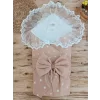 Luz&Pos Yenidoğan Papatya Desenli Trilüks Unisex Kundak Bebek Battaniyesi Kahverengi