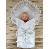 Luz&Pos Yenidoğan Pırıltı Taç Nakışlı İnci Delüks Kundak Bebek Battaniyesi Ekru