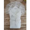 Luz&Pos Yenidoğan Sahra Taç Benim Prensim Nakışlı Kundak Bebek Battaniyesi Ekru