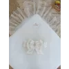 Luz&Pos Yenidoğan Sahra Taç Nakışlı Plazma Taşlı Güpürlü Fiyonklu Duvaklı Trilüks Kundak Bebek Battaniyesi Ekru