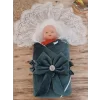 Luz&Pos Yenidoğan Saray Kadife Taç Nakışlı İnci Fiyonklu Dantel Duvak Trilüks Kundak Bebek Battaniye Yeşil