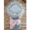 Luz&Pos Yenidoğan Teri Cotton Taç Nakışlı Prizma Taş Kundak Bebek Battaniyesi Pembe