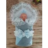 Luz&Pos Yenidoğan Teri Cotton Taç Nakışlı Prizma Taş Kundak Bebek Battaniyesi Mavi