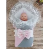 Luz&Pos Yenidoğan Teri Cotton Taç Nakışlı Prizma Taş Kundak Bebek Battaniyesi Pembe