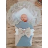 Luz&Pos Yenidoğan Teri Cotton Taç Nakışlı Prizma Taş Kundak Bebek Battaniyesi Bej