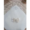 Luz&Pos Yenidoğan Teri Cotton Taç Nakışlı Prizma Taş Kundak Bebek Battaniyesi Krem