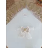 Luz&Pos Yenidoğan Titi Taç Nakışlı Plazma Taşlı Güpürlü Çift Fiyonk Duvaklı Trilüks Kundak Bebek Battaniyesi Gold