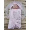 Luz&Pos Yenidoğan Topçikli Gül Bahçesi Tül Örtülü Kız Erkek Bebek Klasik Kundak Bebek Battaniyesi Pembe