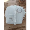 Luz&Pos Yenidoğan Ultralüks Fermuarlı Ve Cepli Lucky Baby Nakışlı Bebek Battaniyesi Kundak Ekru