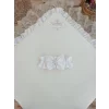 Luz&Pos Yenidoğan Wool Yün Kumaş Taç Nakışlı Güpür Duvaklı Fiyonk Prizma Taş Unisex Kundak Bebek Battaniyesi Bej