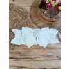 Luz&Pos Yenidoğan Wool Yün Kumaş Taç Nakışlı Güpür Duvaklı Fiyonk Prizma Taş Unisex Kundak Bebek Battaniyesi Bej