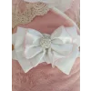 Luz&Pos Yenidoğan Wool Yün Kumaş Taç Nakışlı Güpür Duvaklı Fiyonk Prizma Taş Unisex Kundak Bebek Battaniyesi Pembe
