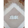 Luz&Pos Yenidoğan Wool Yün Kumaş Taç Nakışlı Güpür Duvaklı Fiyonk Prizma Taş Unisex Kundak Bebek Battaniyesi Bej
