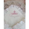 Luz&Pos Yenidoğan Wool Yün Kumaş Taç Nakışlı Güpür Duvaklı Fiyonk Prizma Taş Unisex Kundak Bebek Battaniyesi Pembe