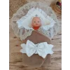 Luz&Pos Yenidoğan Wool Yün Kumaş Taç Nakışlı Güpür Duvaklı Fiyonk Prizma Taş Unisex Kundak Bebek Battaniyesi Kahverengi