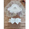 Luz&Pos Yenidoğan Wool Yün Kumaş Taç Nakışlı Güpür Duvaklı Fiyonk Prizma Taş Unisex Kundak Bebek Battaniyesi Kahverengi