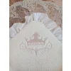 Luz&Pos Yenidoğan Wool Yün Kumaş Taç Nakışlı Güpür Duvaklı Fiyonk Prizma Taş Unisex Kundak Bebek Battaniyesi Bej