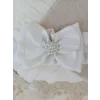 Luz&Pos Yenidoğan Wool Yün Kumaş Taç Nakışlı Güpür Duvaklı Fiyonk Prizma Taş Unisex Kundak Bebek Battaniyesi Bej