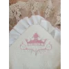Luz&Pos Yenidoğan Wool Yün Kumaş Taç Nakışlı Güpür Duvaklı Fiyonk Prizma Taş Unisex Kundak Bebek Battaniyesi Pembe