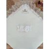 Luz&Pos Yenidoğan Wool Yün Kumaş Taç Nakışlı Güpür Duvaklı Fiyonk Prizma Taş Unisex Kundak Bebek Battaniyesi Kahverengi