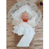 Luz&Pos Yenidoğan Wool Yün Kumaş Taç Nakışlı Güpür Duvaklı Fiyonk Prizma Taş Unisex Kundak Bebek Battaniyesi Kahverengi