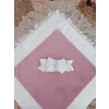 Luz&Pos Yenidoğan Wool Yün Kumaş Taç Nakışlı Güpür Duvaklı Fiyonk Prizma Taş Unisex Kundak Bebek Battaniyesi Pembe