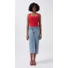Yırtmaç Detay Denim Midi Etek