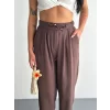 Yüksel Bel Rahat Paça Pantalon - Kahverengi