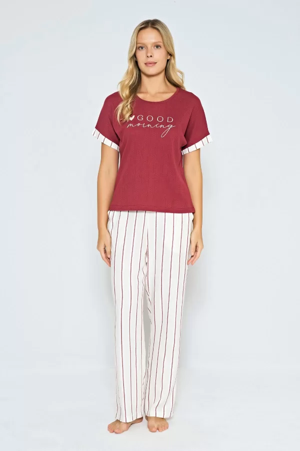 %100 Pamuklu Dokuma Çizgili Pijama Takımı