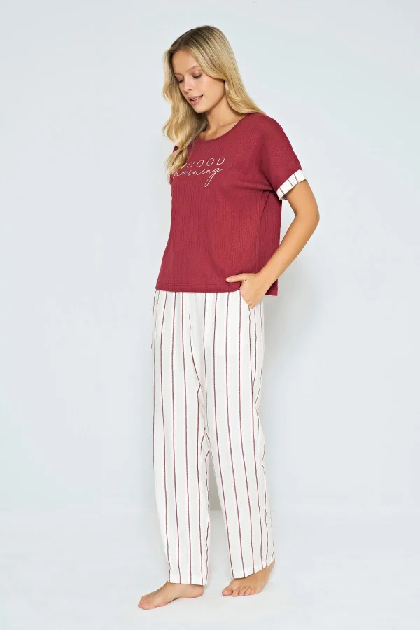 %100 Pamuklu Dokuma Çizgili Pijama Takımı