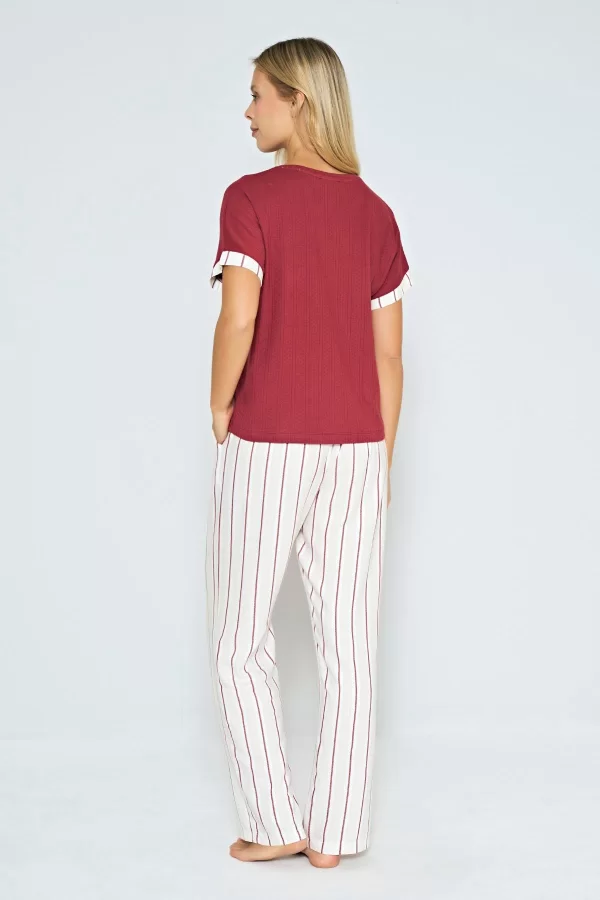 %100 Pamuklu Dokuma Çizgili Pijama Takımı
