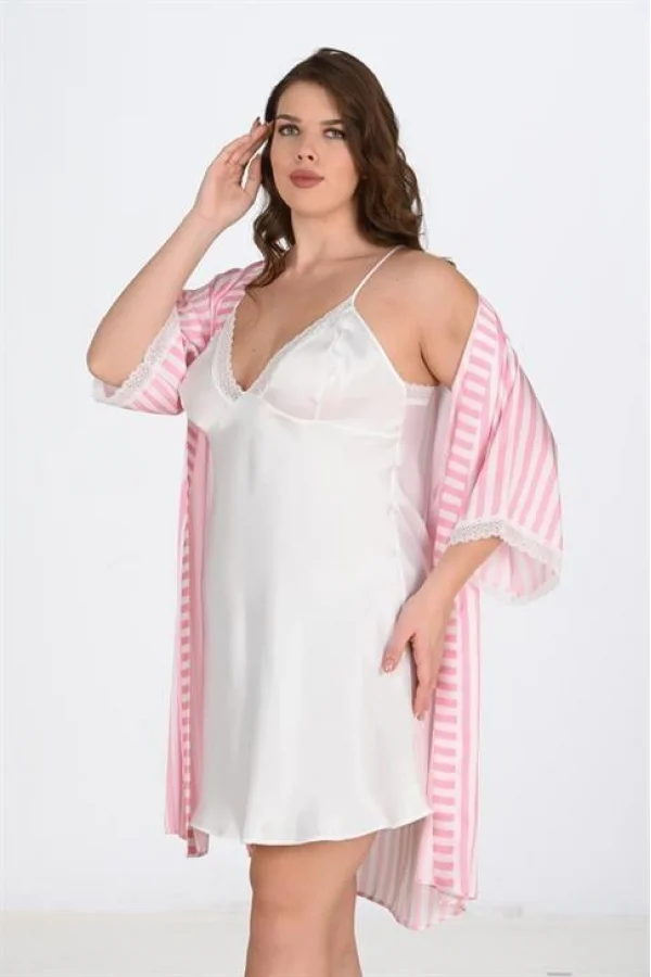 2li Beyaz-pembe Sabahlık Takımı Bigsize 6210